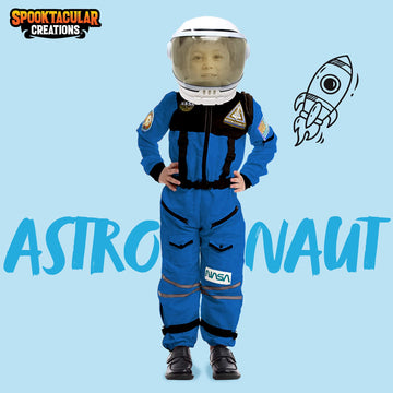 Spooktacular Creations Blue Astronaut Costume with Helmet Space Suit for Toddler with Movable Visor Kids Astronaut Halloween Costume for Cosplay Party Favor Supplies (Small 5-7 yrs)