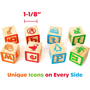 Oaktown Supply Building Blocks For Toddlers 1-3 Years Old, 30 Large Stackable Wooden Baby Blocks With Alphabet And Number Icons