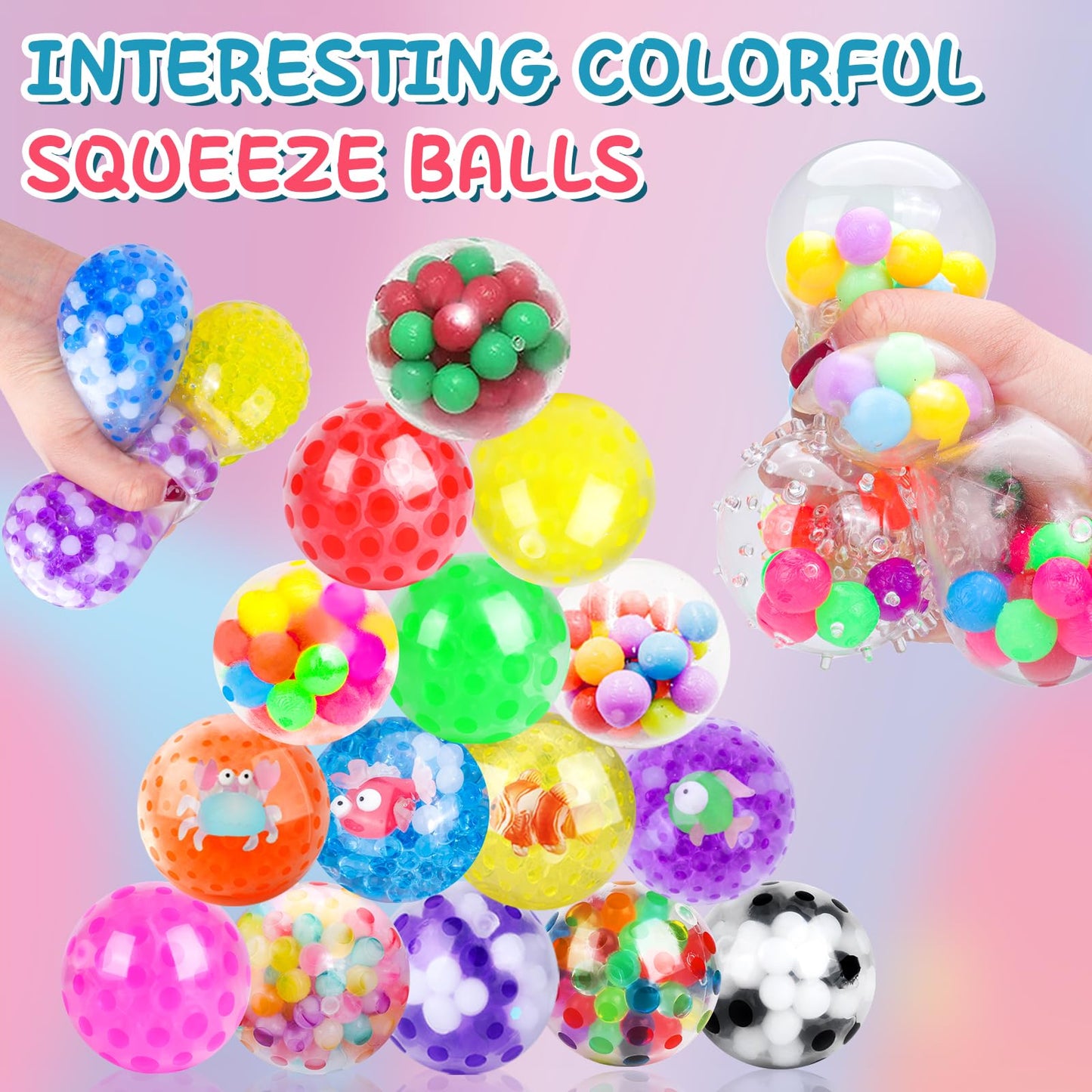 54 Pack Stress Balls, Squishy Balls, Squeeze Balls For Adults, Stress Relief Balls, Prize Box Stuffers, Party Favors