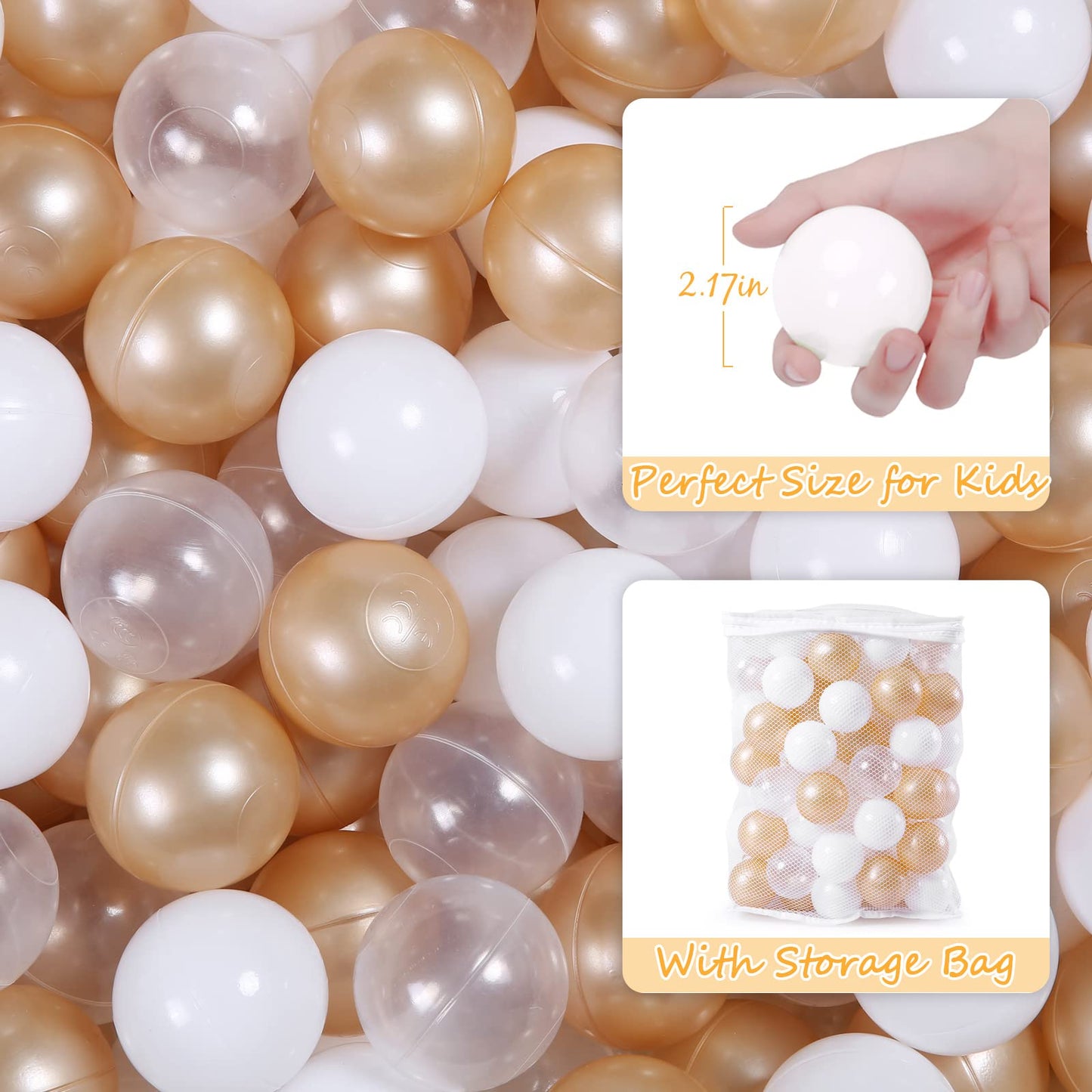 Realhaha Pit Balls Pack Of 100-2.18 Inches Bpa Free Hollow Soft Plastic Ball For Kids Home Birthday Party Tent Summer Water Bath Toy, Brown White Clear