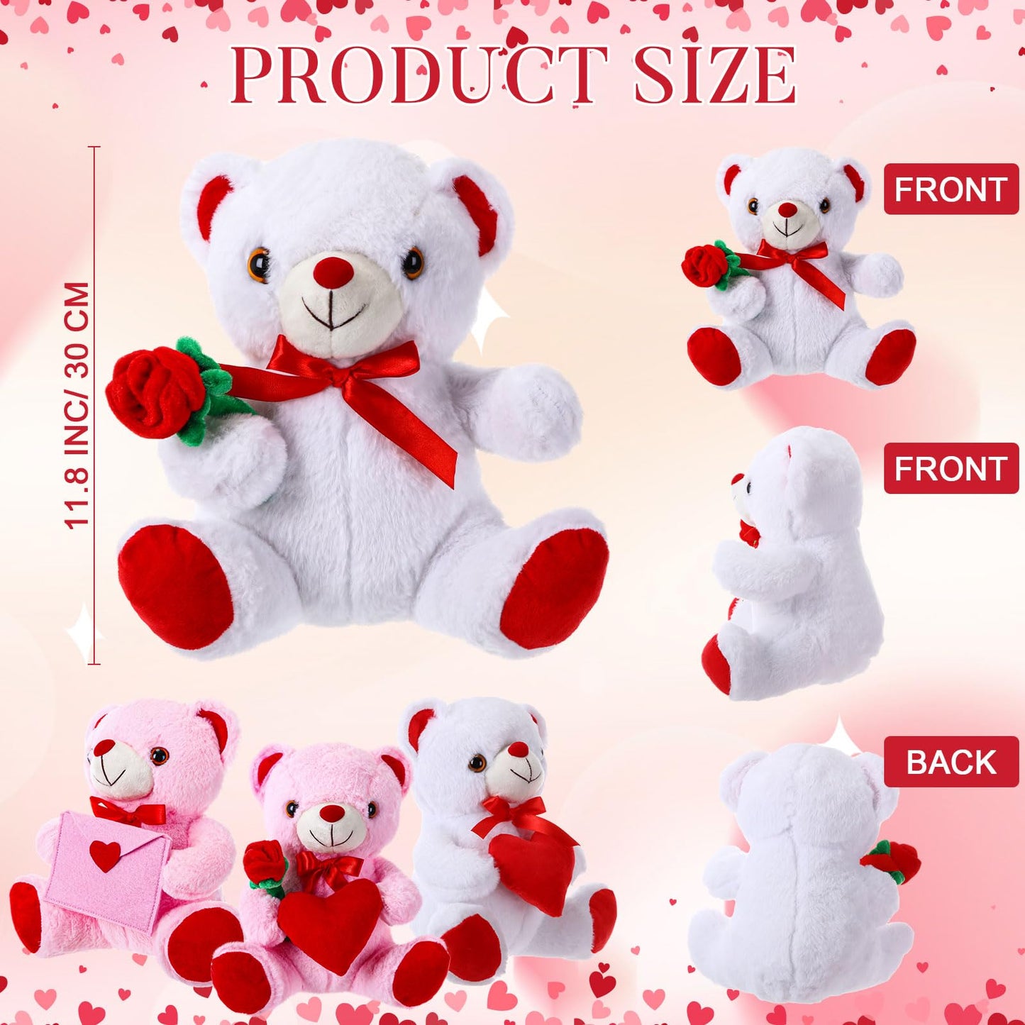 Jellyarch 4 Pcs 11.8'' Valentines Bear Stuffed Animals Plush Bear Gifts For Girlfriend Holding Rose And Heart Plush Soft For Val