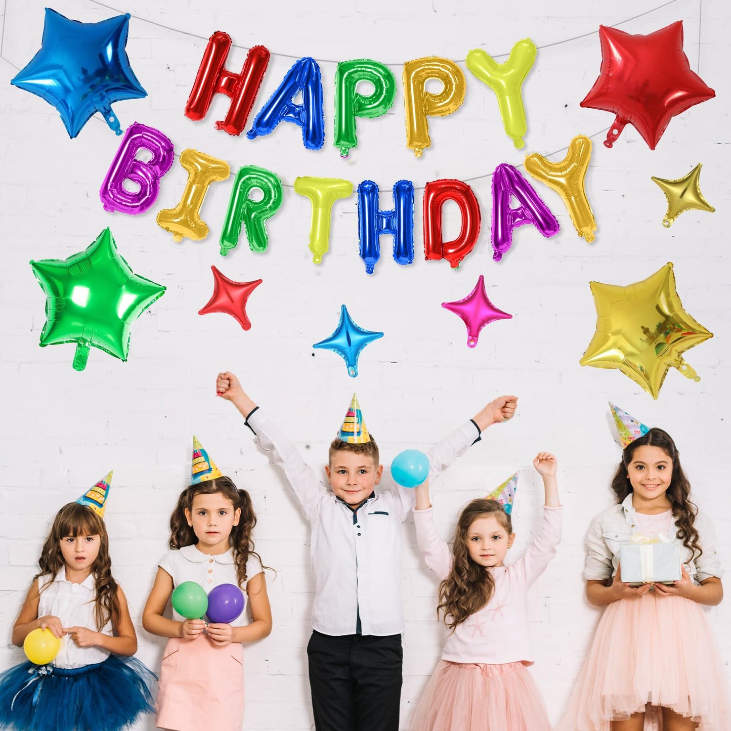 Happy Birthday Balloons Banner, Colorful Happy Birthday Foil Balloons 16 Inch Mylar Foil Letter Balloons With 8 Pcs Multi-Color