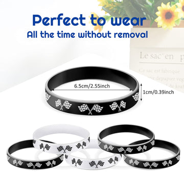 48 Pieces Racing Flag Rubber Bracelets 2.56 Inch Silicone Race Car Silicone Wristbands for Fitness, Racing, Dirt Bike, Basketbal