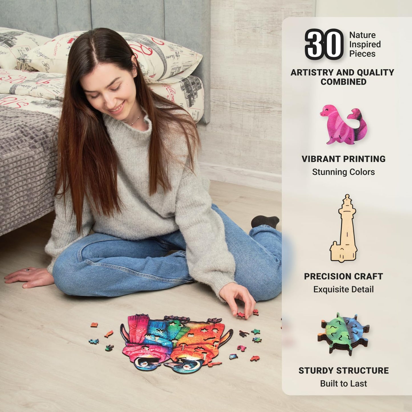 LEOGOR Wood Puzzles mature-themed Jigsaw - Exquisite Wooden Penguin Puzzle for mature-themeds and Teenagers Unique Animal-Shaped Creative Colorful Mosaic 200 Pieces Medium 12.8'' x 11.4''