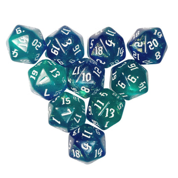 10PCs D20 Polyhedral Dice Set 22mm for DND RPG MTG Dungeons and Dragons Dice (Blue + Cyan)