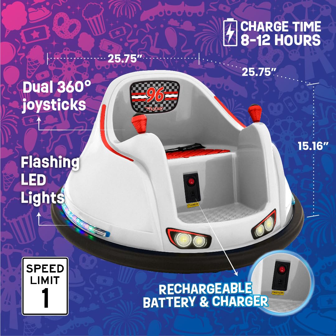 Flybar Electric Toddler Bumper Car - 360 Degree Spin, Led Lights, Ages 1.5-4 Years, Supports Up To 66 Pounds