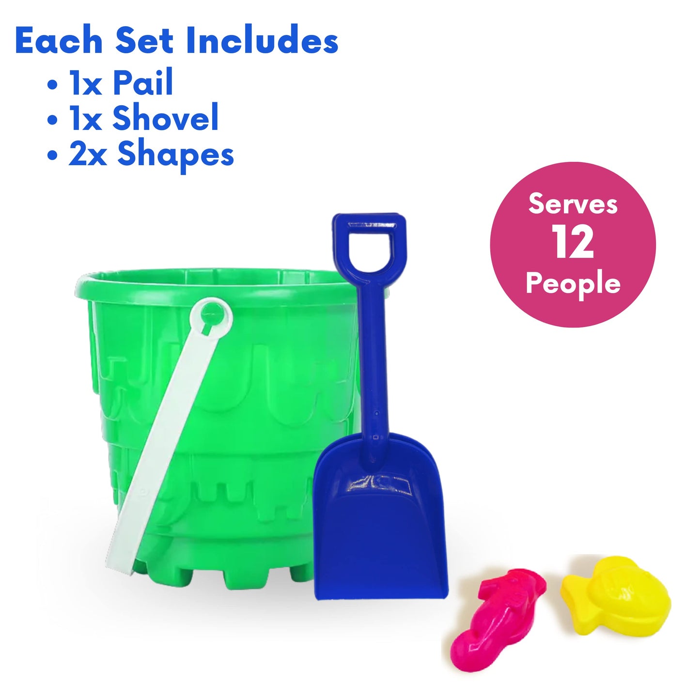 4E'S Novelty 12 Sets Beach Toys - Includes 12 Sand Buckets, 12 Shovels, 24 Sand Molds For Kids - Small 5.75'' Beach Buckets Bulk