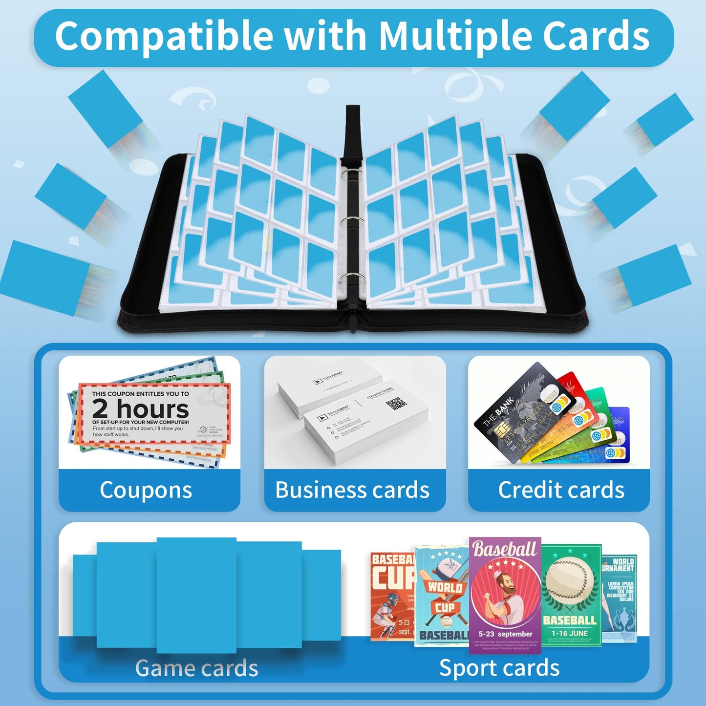 YoKiStar 9-Pocket Trading Card Binder 900 Pockets Card Holder with 50 Removable Sleeves enhanced Card Book for Game & Sports Cards