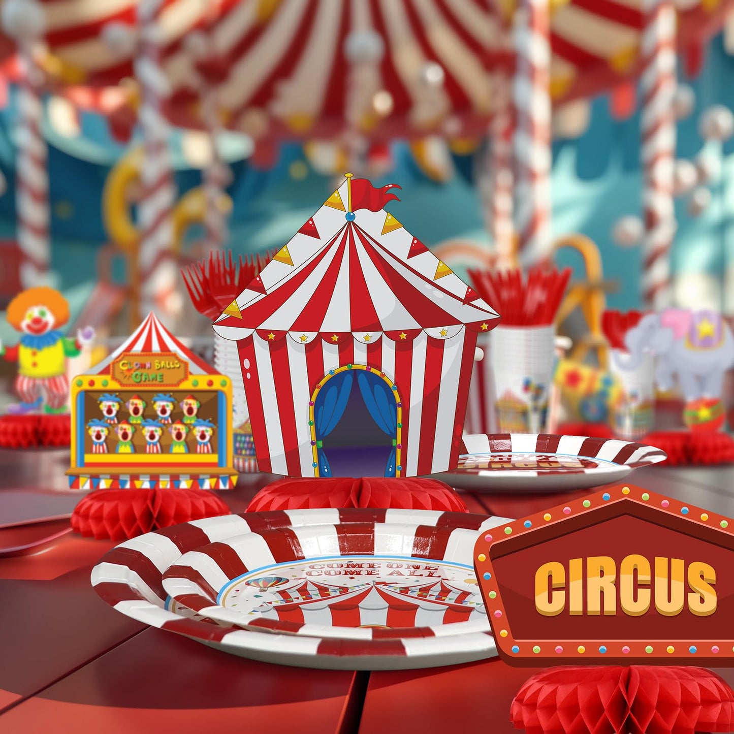 Hapibidesign Carnival Circus Party Decorations - Honeycomb Centerpieces For Circus Birthday Decor - Carnival Circus Table Decora