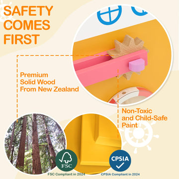 Monlurd Wooden Ship Activity Wall Panel For Kids, Sensory Wall Toy, Activity Cube, Wall Toys For Toddlers 1-3, Playroom Toys, Da