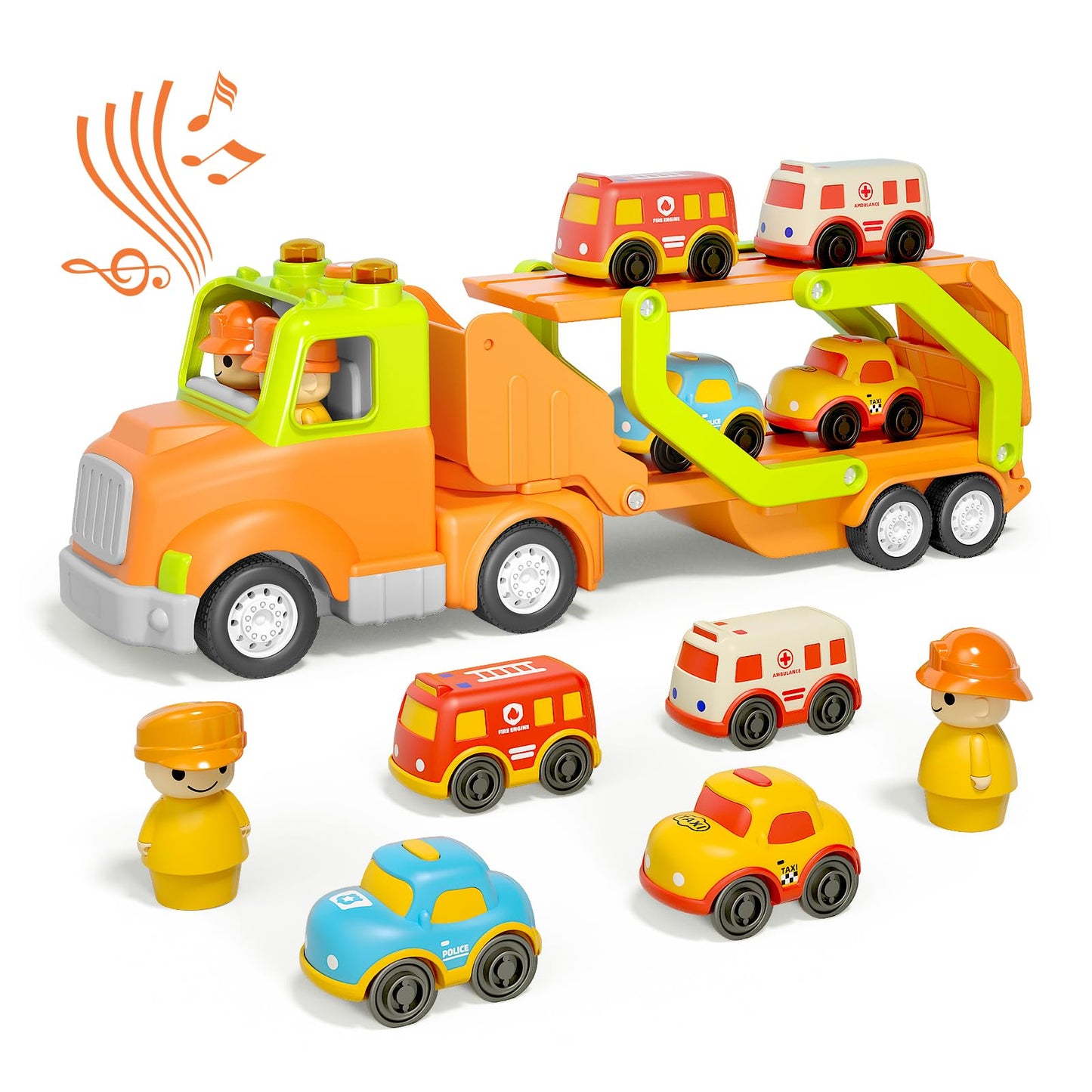 Wanborns Car Toys for 18M+ 2 3 4 5 Years Old Kids, 24in Friction Powered Kids Play Truck with 4pcs Small Car, Best Gift Choice f