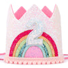 Atoden 2nd Birthday Crown Princess Tiara, Rainbow Hat Headband - Birthday Gift Decorations and Accessories for Two Year Old Girl
