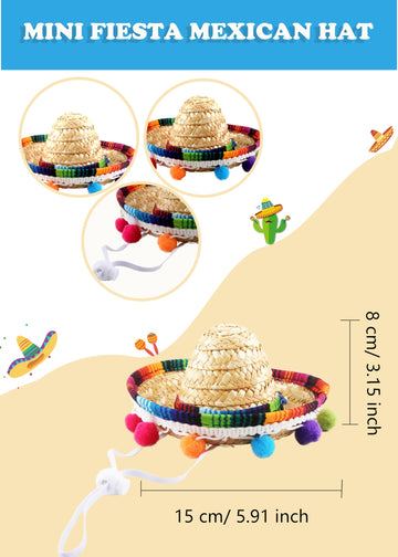 15 Pcs Fiesta Straw Sombrero Headband Cinco De Mayo Sombrero Fiesta Headband for Mexican Party Decor Luau Photo Prop (Color Set