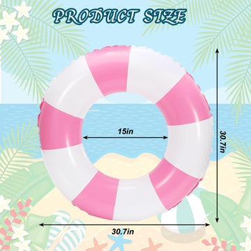 Whaline 4Pcs White Pink Inflatable Swimming Float Toy Striped Swim Ring Fun Print Pool Lounger Tube for mature-themed Summer Swimming Beach Party 30.7 Inch