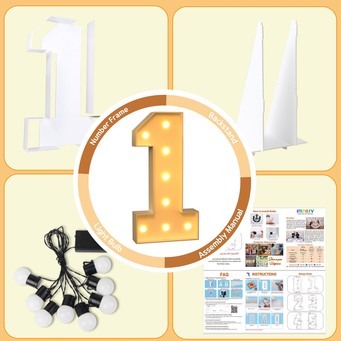 Imprsv 3Ft Marquee Numbers For 1St 21St Birthday Decorations Anniversary Party Decor, Light Up Numbers For Balloons Number 1, Ma