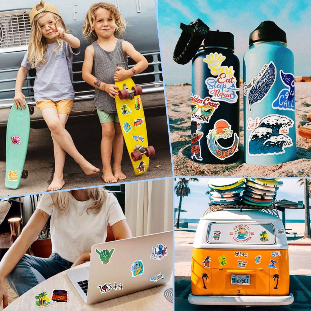 Surf Stickers For Teens Girls Boys Surfing Laptop Stickers For Water Bottles Surfboard Waterproof Vinyl Stickers Surfer Stickers