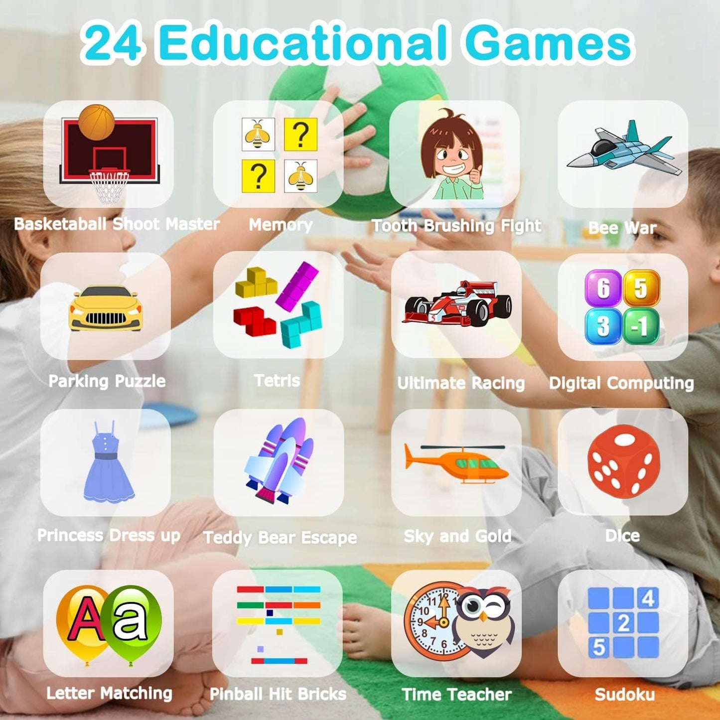 Kids Smart Watches Girls Boys Hd Touchscreen Kids Watch With 24 Puzzle Games Camera Music Player Flashlight Learn Cards Alarm Clock Calculator 12/24 Hr Kids Girls Watch Gift For 4-12 Year Old Boys