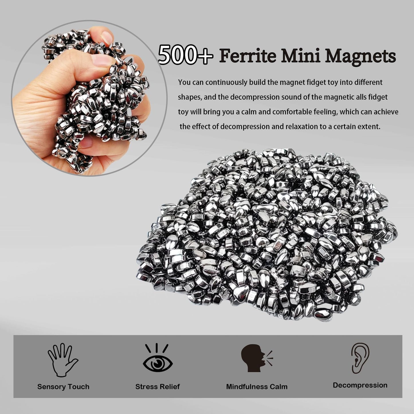 QOUXZ Magnetic Ferrite Putty Rock, More Than 500 Mini Weak Magnet Smooth Ferrite Pebbles, Small Magnetic Beads Fidget Adults Toy