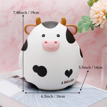 H&W Cow Piggy Bank, M Size, Unbreakable Coin Box For Kids, Cute Animal Money Bank Birthday For Boys Girls,Coin Saving Boxes (White)