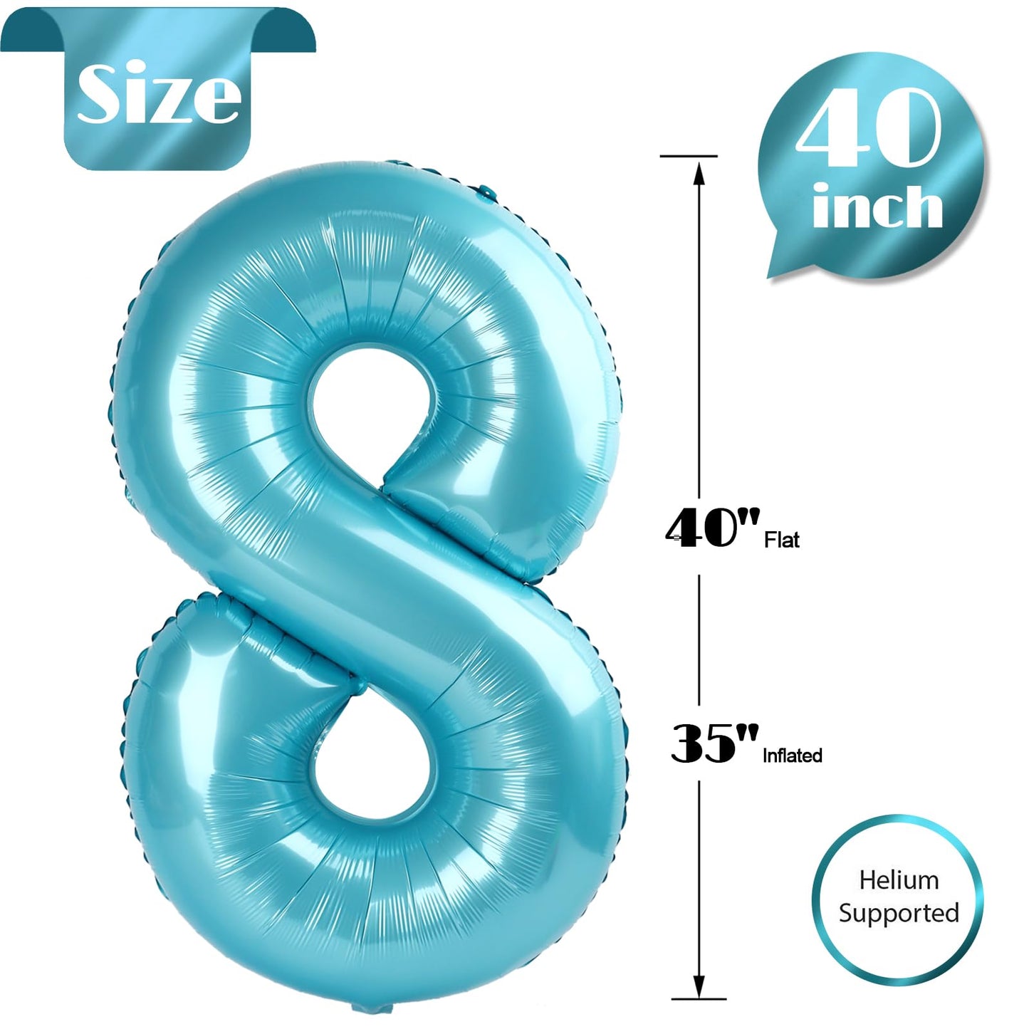 Pearlescent Blue 8 Balloon, Number Balloons 40 Inch, 8Th Birthday Decorations For Boys Girls, Birthday Balloons, Pearlescent Blu