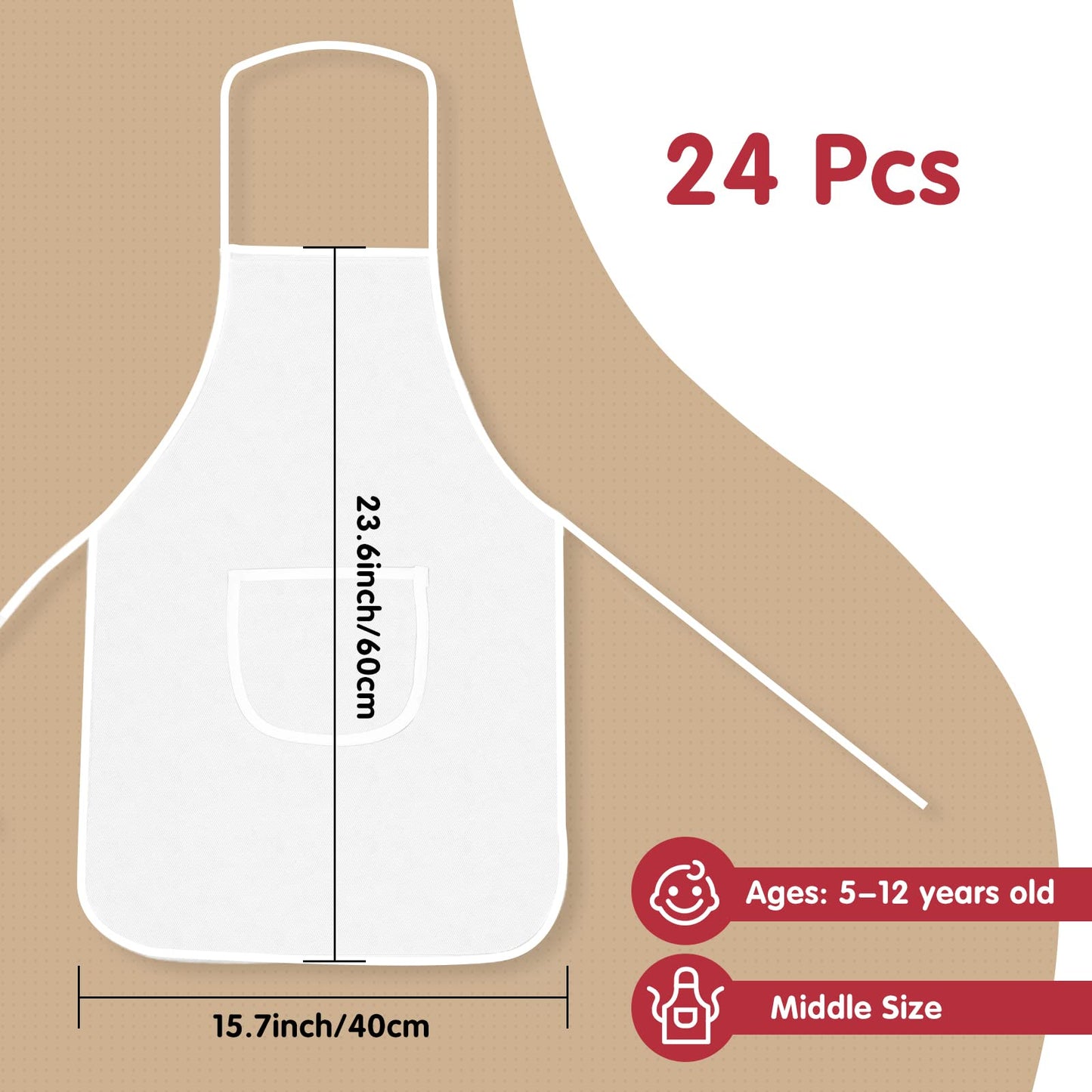 Ecoofor 24 Pieces Kid Aprons, Kid Chef Aprons with Pocket Children Chef Apron for Boys Girl's Kitchen Cooking Baking Painting We