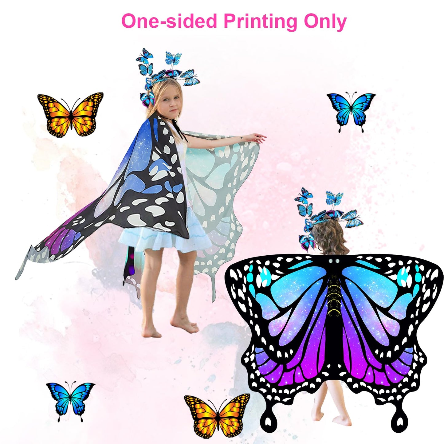 Rektak Butterfly Wings For Girls, Butterfly Costume For Halloween Party Kids Fairy Wing With Mask And Headband(Purple Blue-1)