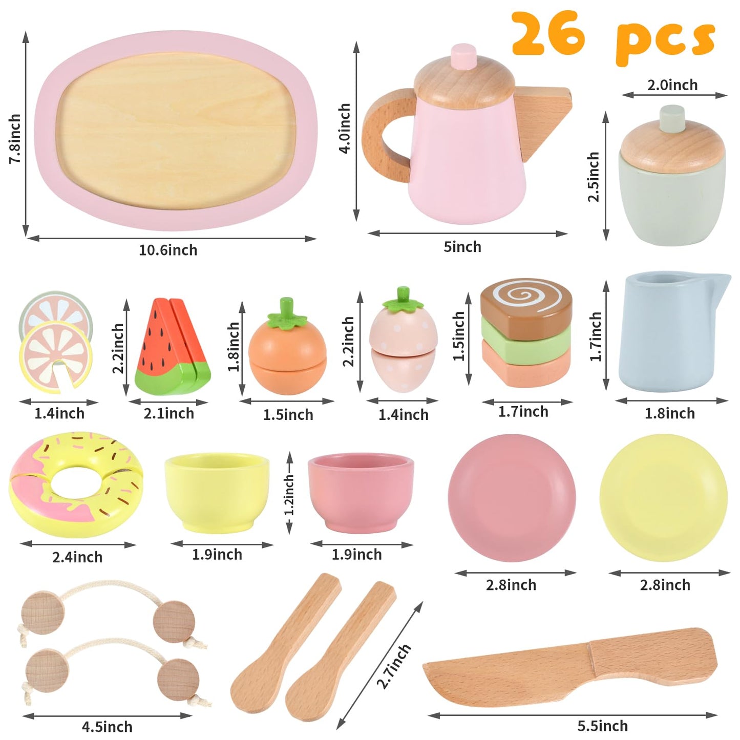 Wooden Tea Party Set, Tea Set for Little Girls 1-3 Toddler Tea Sets for Girls 2-4 with Wooden Toys Food Pretend Play Tea Party W