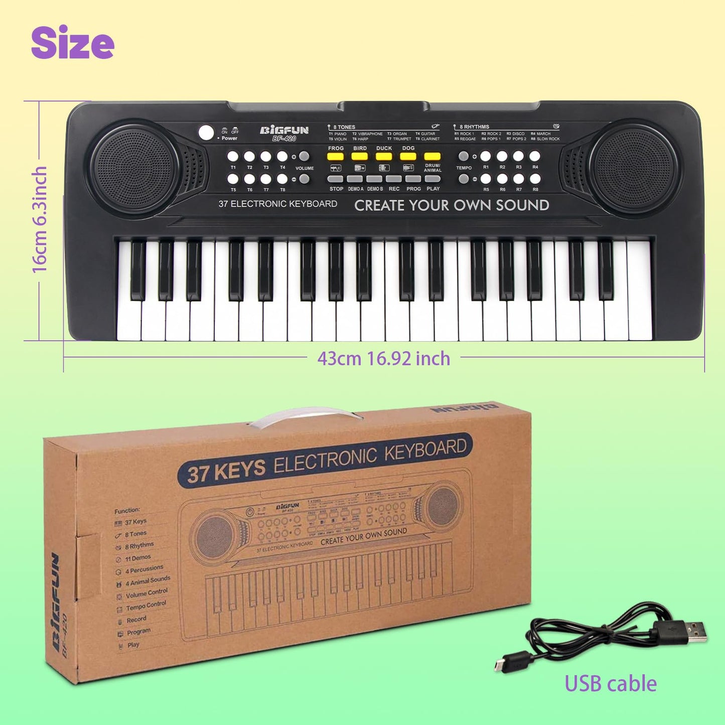 Heepuew Kids Piano Keyboard, 37 Keys Portable Music Keyboard Electric Piano Toys For Children, Educational Instruments Toddler K