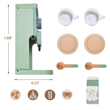 MONT PLEASANT Kids Wooden Toys Toddler Pretend Play Kitchen Accessories Green Coffee Maker Espresso Machine Playset Montessori K