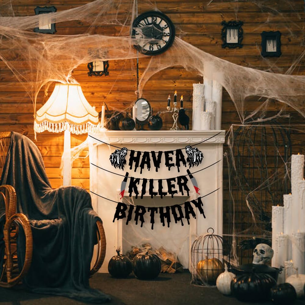 Quimoy Have A Killer Birthday Decorations, Halloween Banner Decorations, Halloween Decorations With 12 Pcs Bat Wall Sticker D C
