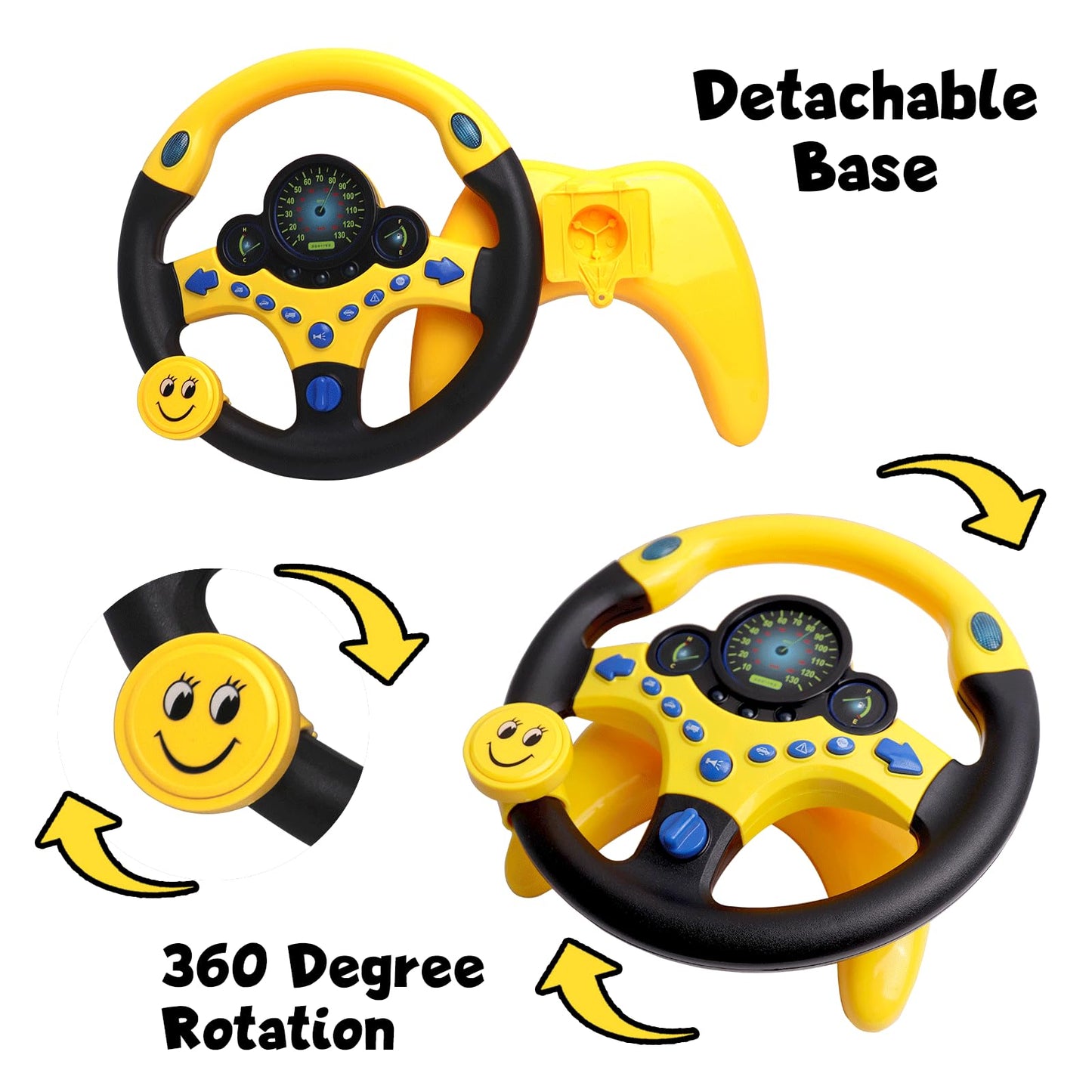 Yiyzaof Kids Steering Wheel Toy For Car With Light And Music,Suction Cups Base-Interactive Simulated Driving Toy Steering Wheel