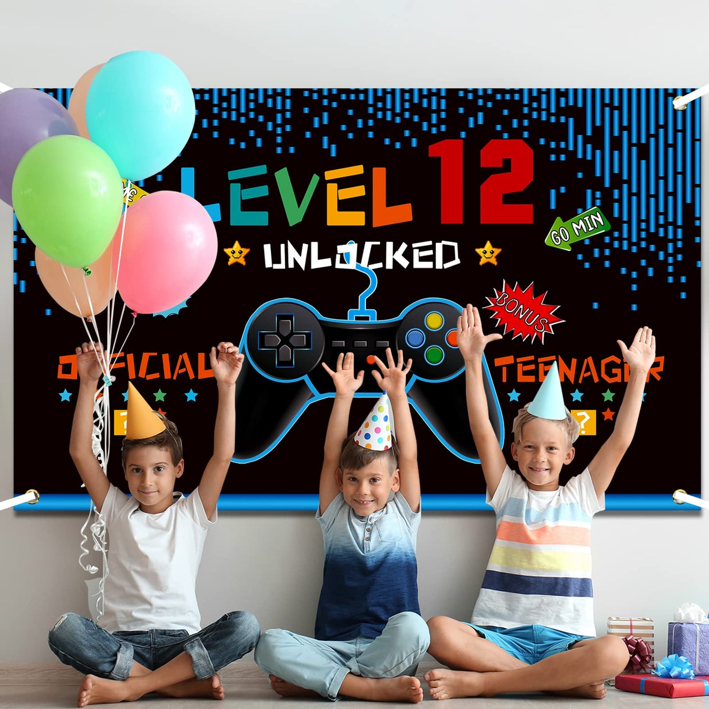 Video Game Birthday Decorations 8 9 10 11 12 13 14Th Birthday Decorations For Boys Gaming Theme Photo Props Backdrop Banner Teenager Birthday Decoration (Level 12)