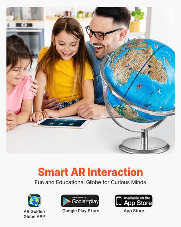 VEVOR Educational World Globe 10 in/254 mm Interactive Globe for Kids with AR Golden APP 720 Rotation LED Night Lighting 197 National Geographic Knowledge STEM Toy for Children Ages 4-10