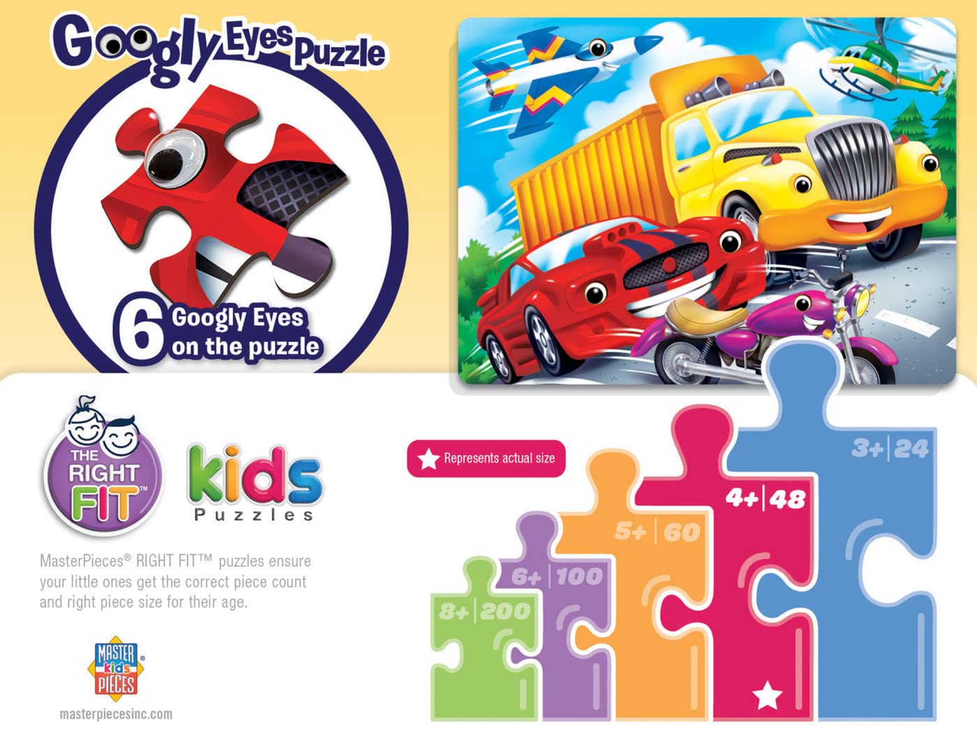 Masterpieces Googly Eyes 48-Piece Jigsaw Puzzle for Kids - Vehicles - 14x19 - Assorted Color