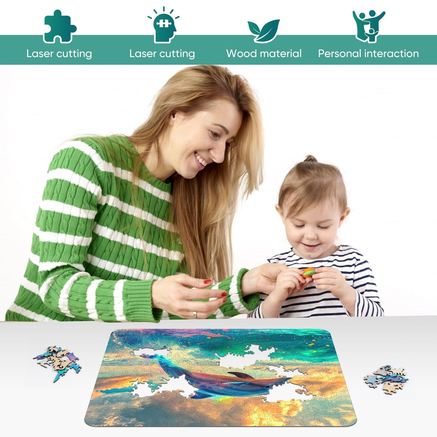 Reouinty Wooden Puzzle For Adults, Dolphin Wooden Jigsaw Puzzles(19.1 * 15.2In-500Pcs), Beautiful Wooden Puzzle With Box Birthda
