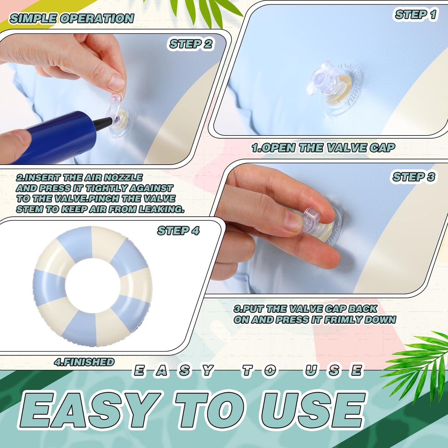 Libima 8 Pcs Inflatable Pool Floats for Adults, Swimming Rings Swim Tube Pool Rings Floaties for Adults Hawaiian Beach Party Dec