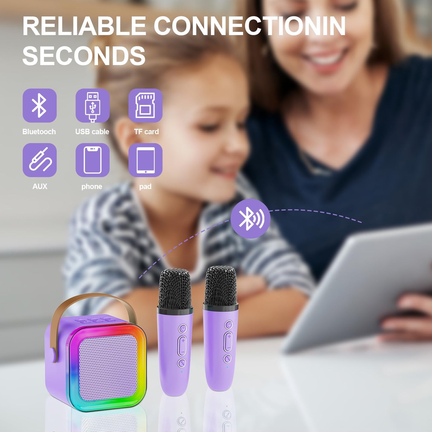 Mini Karaoke Machine For Kids Adults,Portable Bluetooth Speaker, 1-2 Wireless Microphones With Fun Voice Changing Function-Toys