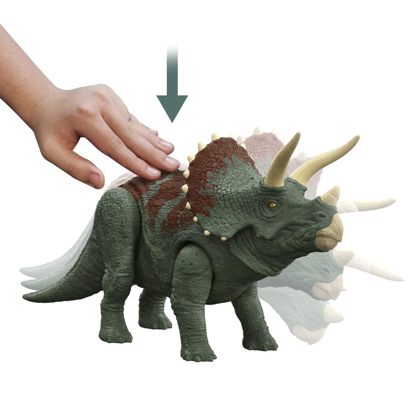 Jurassic World Dominion Roar Strikers Triceratops Dinosaur Action Figure With Roaring Sound And Attack Action, Toy Gift Physical & Digital Play