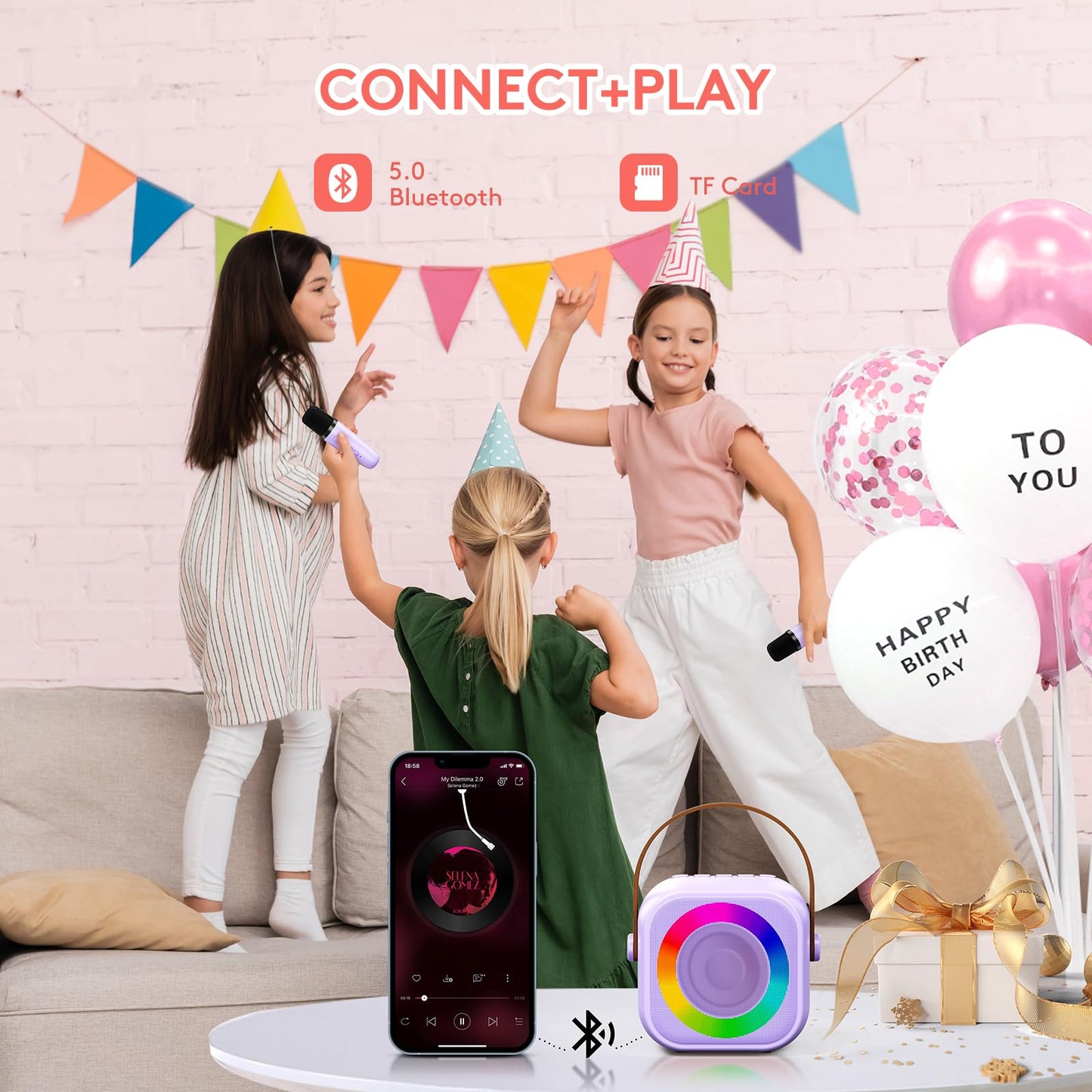 Mini Karaoke Machine For Kids: Portable Bluetooth Kararoke Microphone Speaker With 2 Wireless Microphones - Easter Birthday Gifts For 4 5 6 7 8 9 10 Year Old Girls