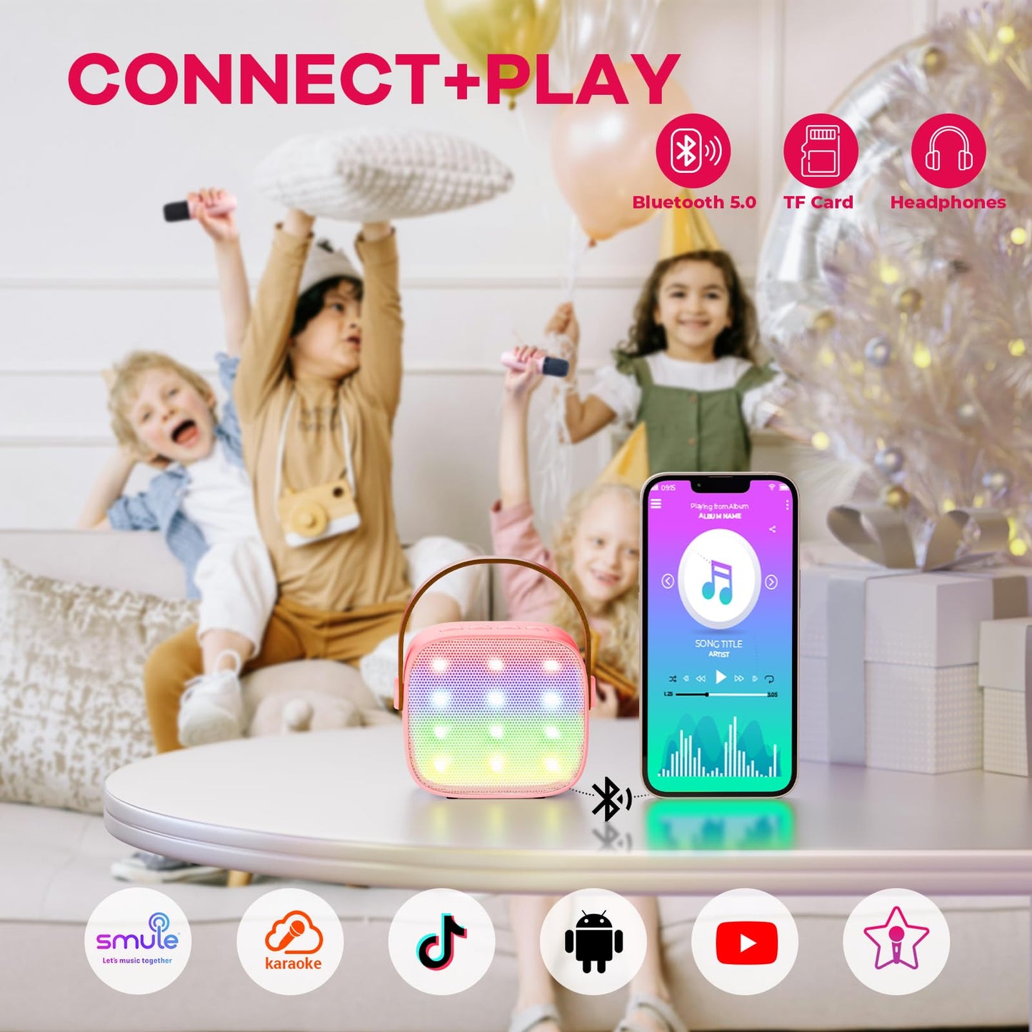 Yll Mini Karaoke Machine For Kids Adults, Portable Bluetooth Speaker With 2 Wireless Microphones, Toys Birthday Easter Gifts For Girls 4, 5, 6, 7, 8, 9, 10, 11, 12+ Years Old Toddler Teens(Rose)