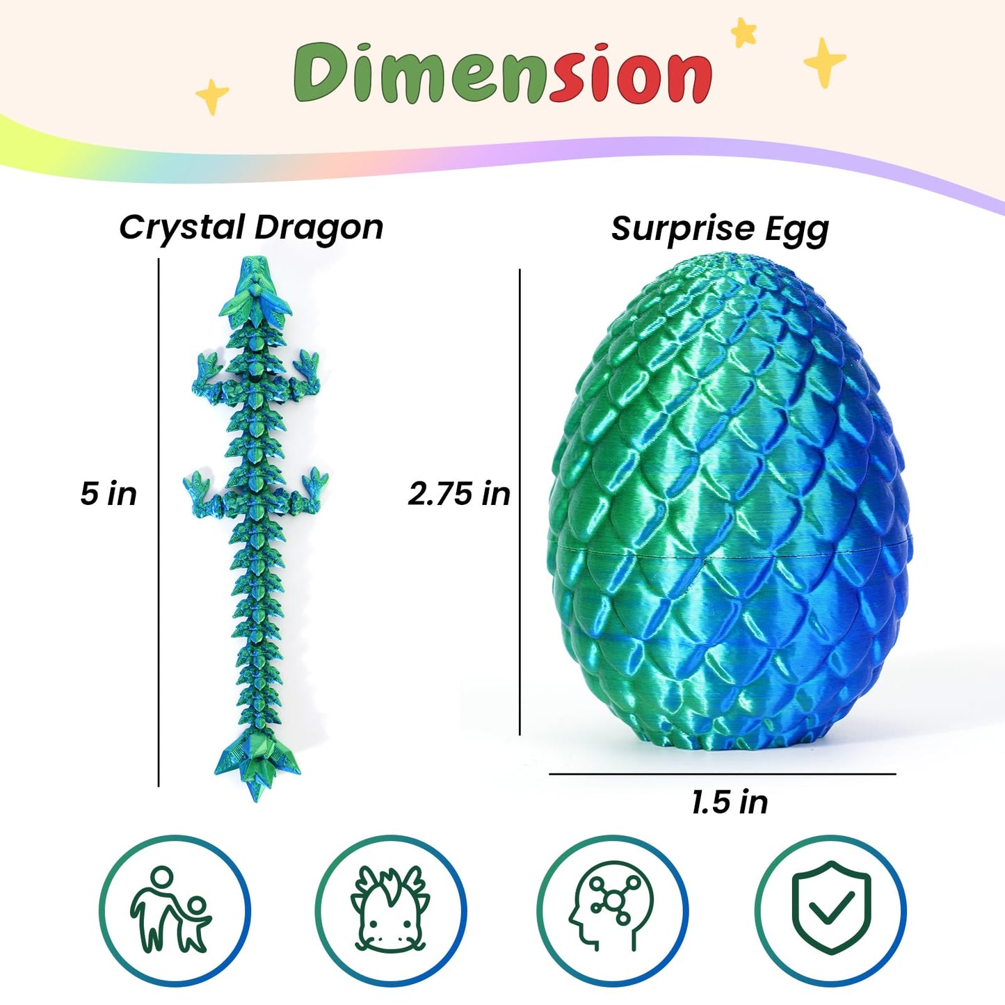 Yilcer 4Pcs 3D Printed Dragon Eggs With Dragon Inside Mini Dragon Egg Set Easter Eggs Articulated Dragon Easter Basket Stuffers Mystery Dragon Egg Fidget Toy Surprise 3D Printed Animals Toy Set