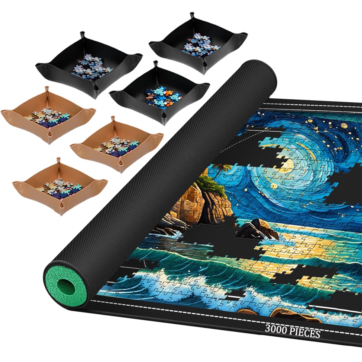 Pohxev Jigsaw Puzzle Mat Roll Up, Portable Saver Pad 53 x 35 Up to 3000 Pieces, Puzzle Matt Rollup with Non-Slip Rubber Bo