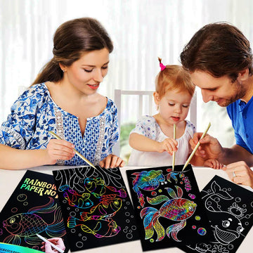 JUNQIU Scratch Art for Kids, Rainbow Scratch Paper Art Set - Ocean, Arts and Crafts for Kids Ages 4-8 Girls Boys, Kids Activity