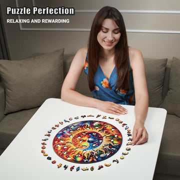 Galactic Enigma - 350 Piece Wooden Puzzles for mature-themeds - 14.9 x 14.9 in - Extra-Thick 5 mm Wood Puzzle Hand-Shaped Pieces Round Mosaic Design - enhanced Gift for Puzzle Lovers by LEOGOR
