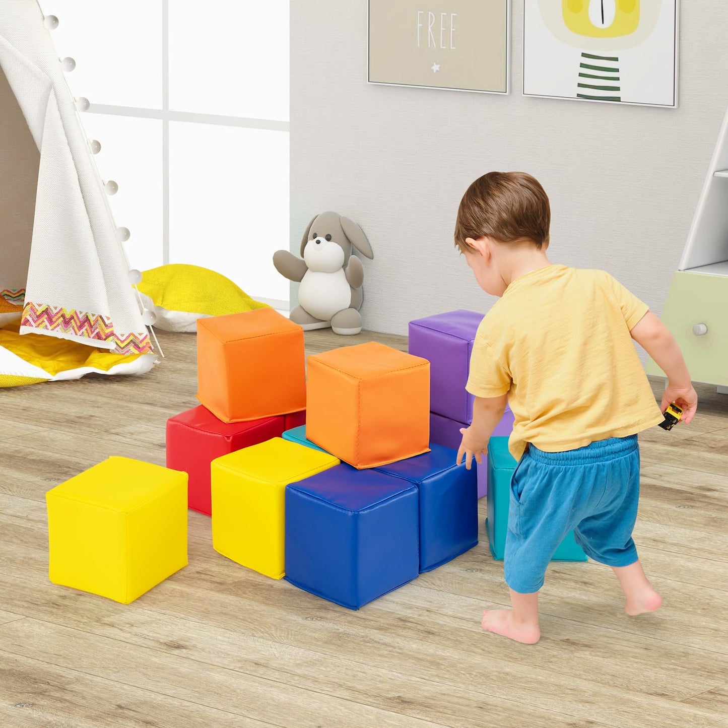 Costzon Soft Blocks, Toddler Foam Block Playset for Safe Active Play and Building, Indoor Climbers Stacking Play Set Learning To