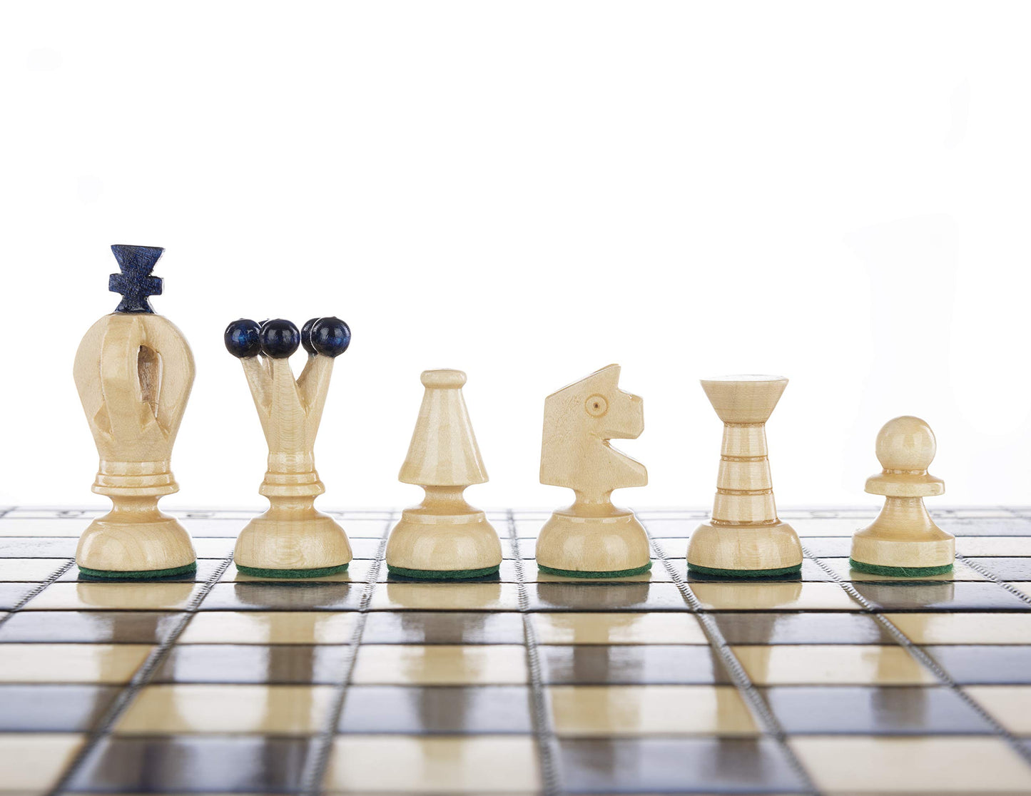 Chess and Games Shop Muba Wooden Folding Chess Set - Vintage 14" Carved Pieces in Blueberry Color