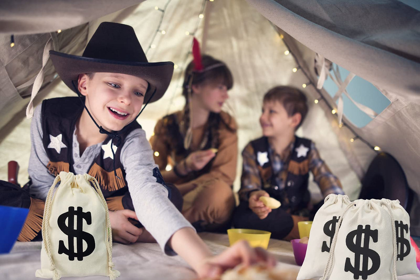 6Pack 6.3 X 9 Inches Money Bag - Prop Dollar Sign Carrying Sack For Toy Party Favor, Bank Robber Pirate Cowboy Cosplay Theme Par