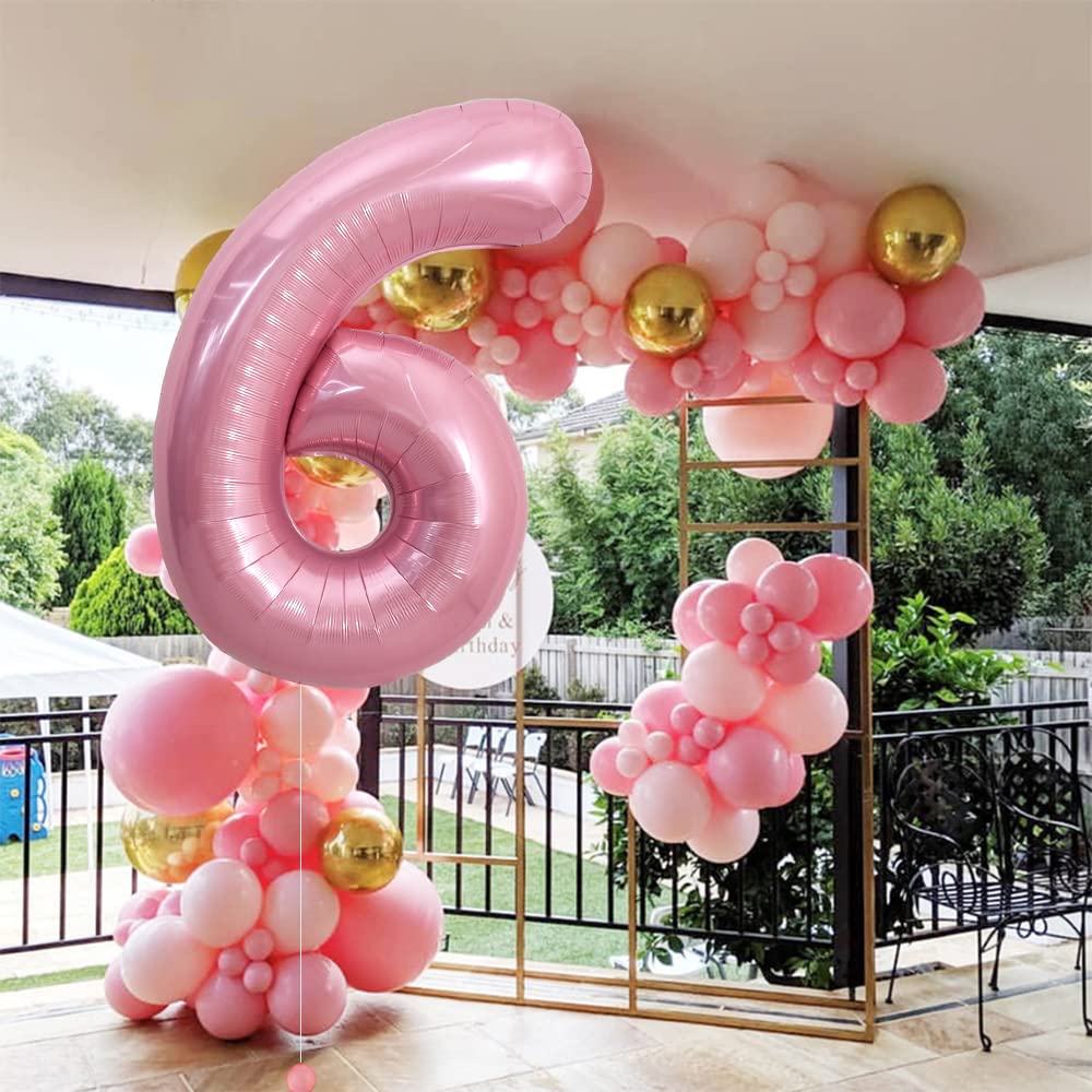 Toniful 40 Inch Light Pink Large Numbers Balloons 0-9, Number 6 Digital 6 Helium Balloons, Pink Foil Mylar Big Number Pastel Bal