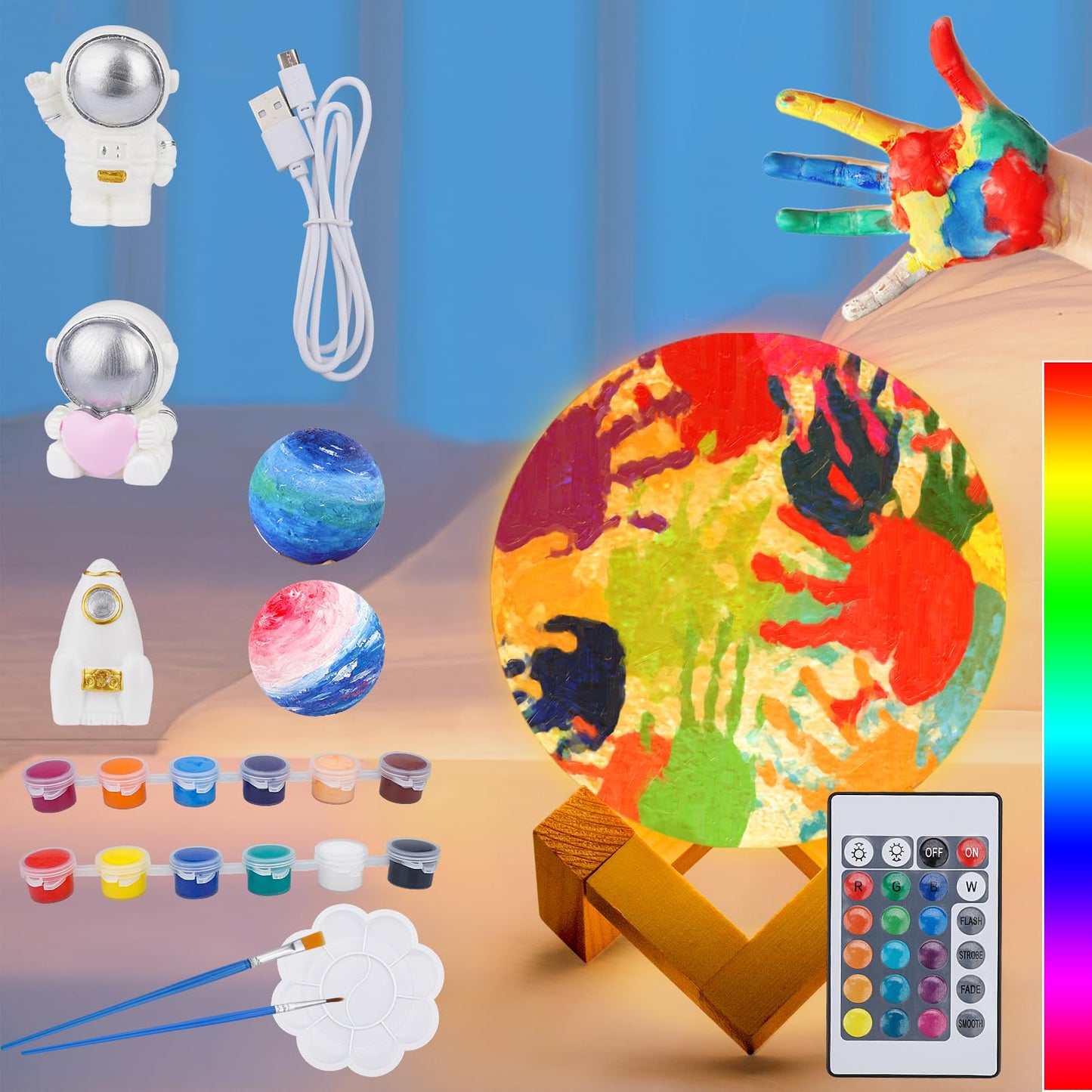 Minleway 16 Colors Rechargeable Paint Your Own Moon Lamp Kit, Diy Night Light Arts & Crafts Kit Gift For Kids, Women,Teen Girls