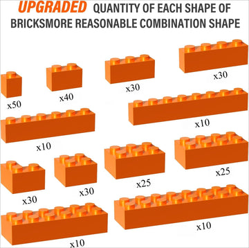 300 Piece Orange Bricks Bulk Assortment Pack, Orange Brick Accessories For Building With 12 Size, Compatible With Lego Parts And